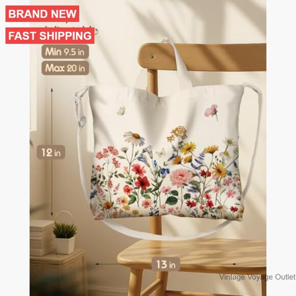 Large Canvas Crossbody Tote Bag with Zipper and Interior Pocket for Work - Picture 4 of 7